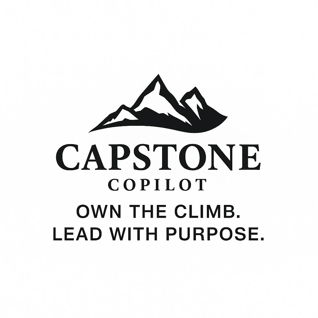 Capstone Copilot logo featuring a mountain peak icon above the words “Capstone Copilot” and the tagline “Own the climb. Lead with purpose.”